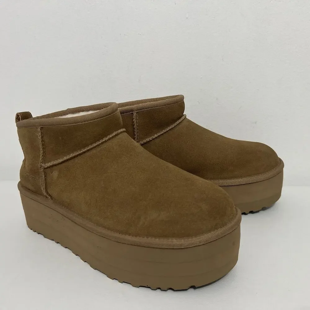 UGG Women's Size 10 Classic Ultra Mini Platform Ankle Boot Chestnut 1135092